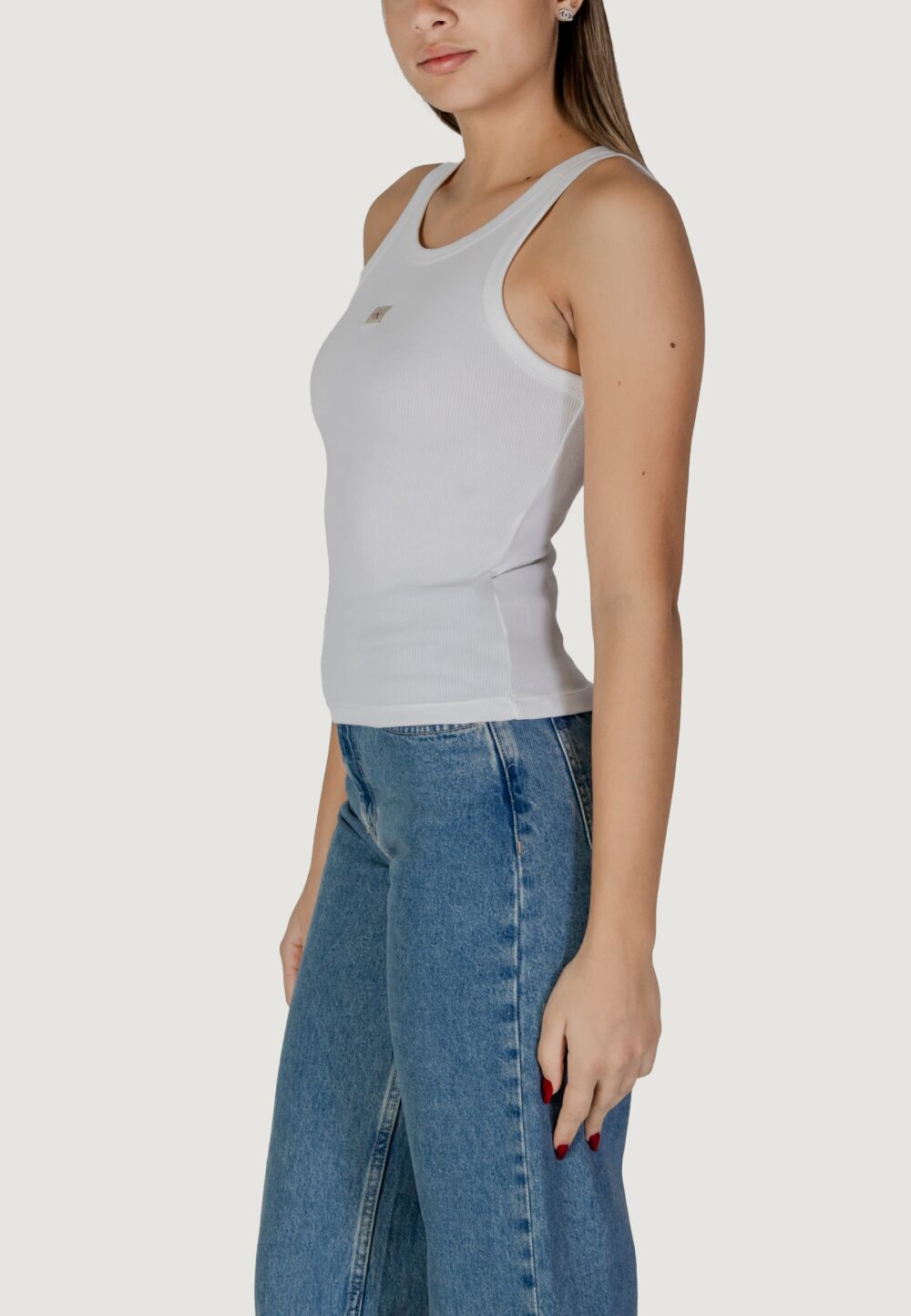 Canotta Calvin Klein Jeans WOVEN LABEL RIB TANK Bianco - Foto 2