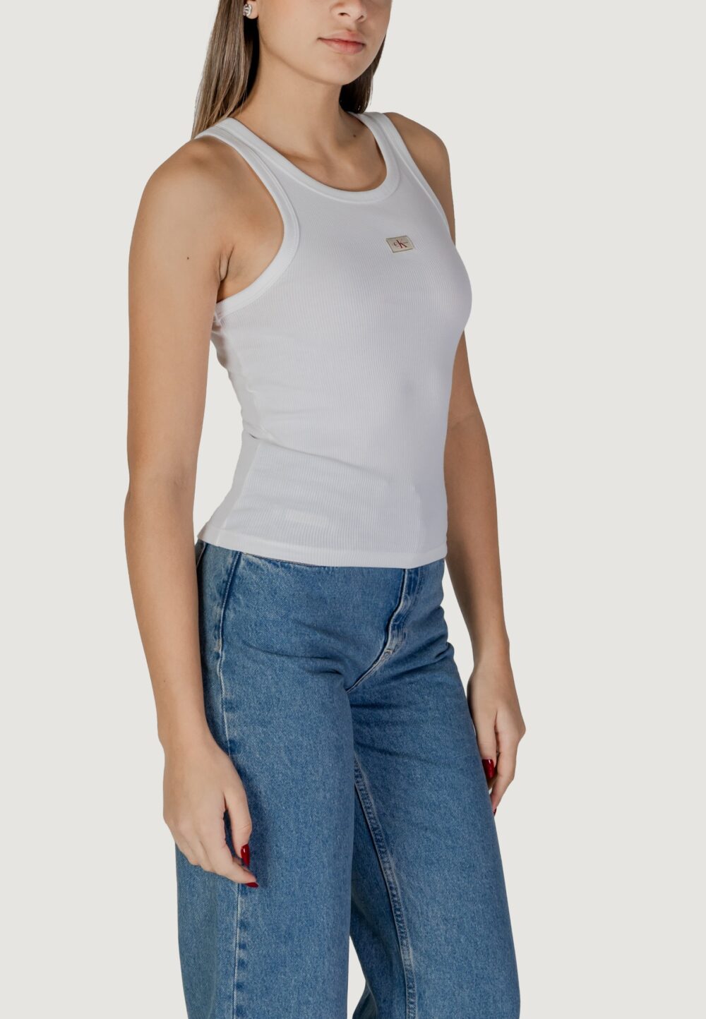 Canotta Calvin Klein Jeans WOVEN LABEL RIB TANK Bianco - Foto 3