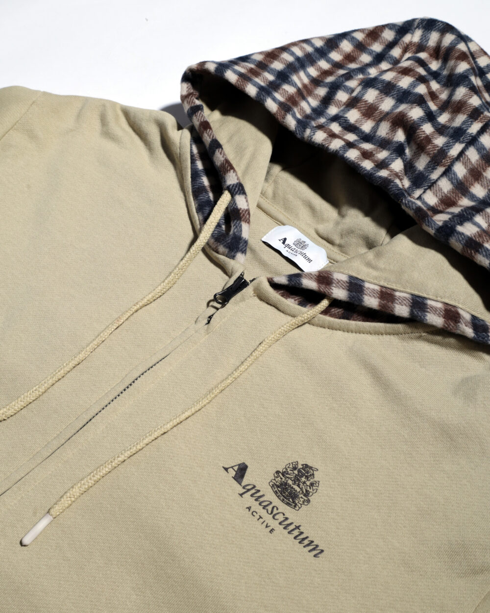 Felpa con cappuccio Aquascutum ACTIVE CLUB CHECK FZ MERINO HOODIE Beige - Foto 3