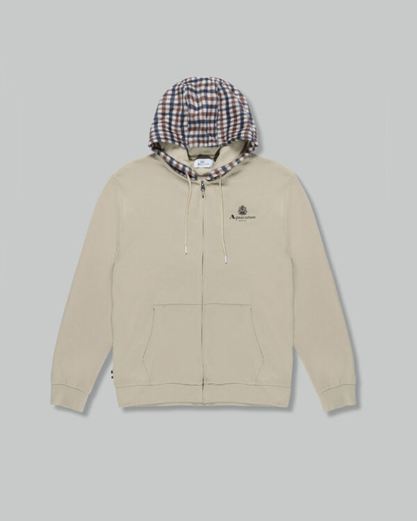 Felpa con cappuccio Aquascutum ACTIVE CLUB CHECK FZ MERINO HOODIE Beige - Foto 1