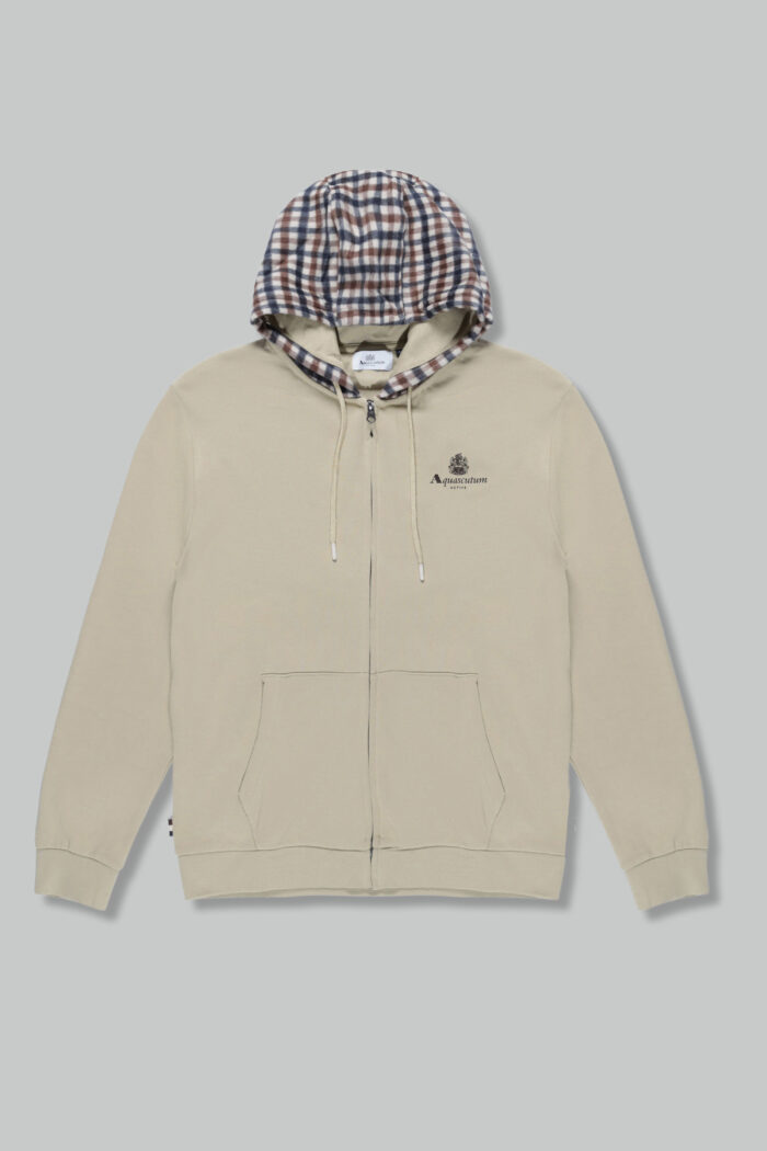 Felpa con cappuccio Aquascutum ACTIVE CLUB CHECK FZ MERINO HOODIE Beige