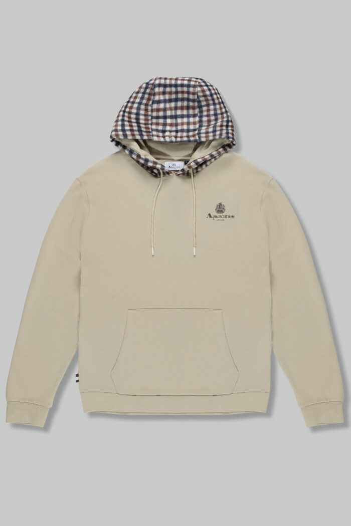 Felpa con cappuccio Aquascutum ACTIVE CLUB CHECK MERINO HOODIE Beige