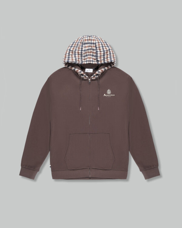 Felpa con cappuccio Aquascutum ACTIVE CLUB CHECK FZ MERINO HOODIE Marrone - Foto 1