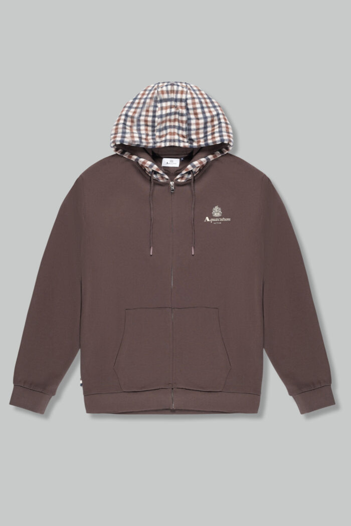 Felpa con cappuccio Aquascutum ACTIVE CLUB CHECK FZ MERINO HOODIE Marrone