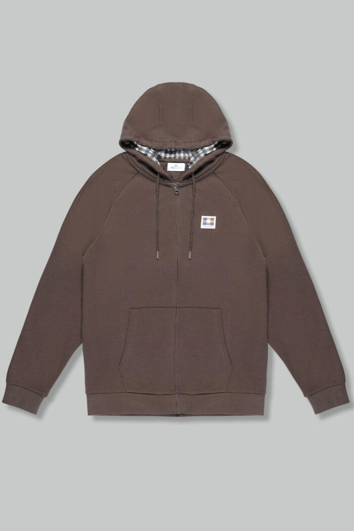 Felpa con cappuccio Aquascutum ACTIVE PATCH FZ RAGLAN HOODIE Marrone