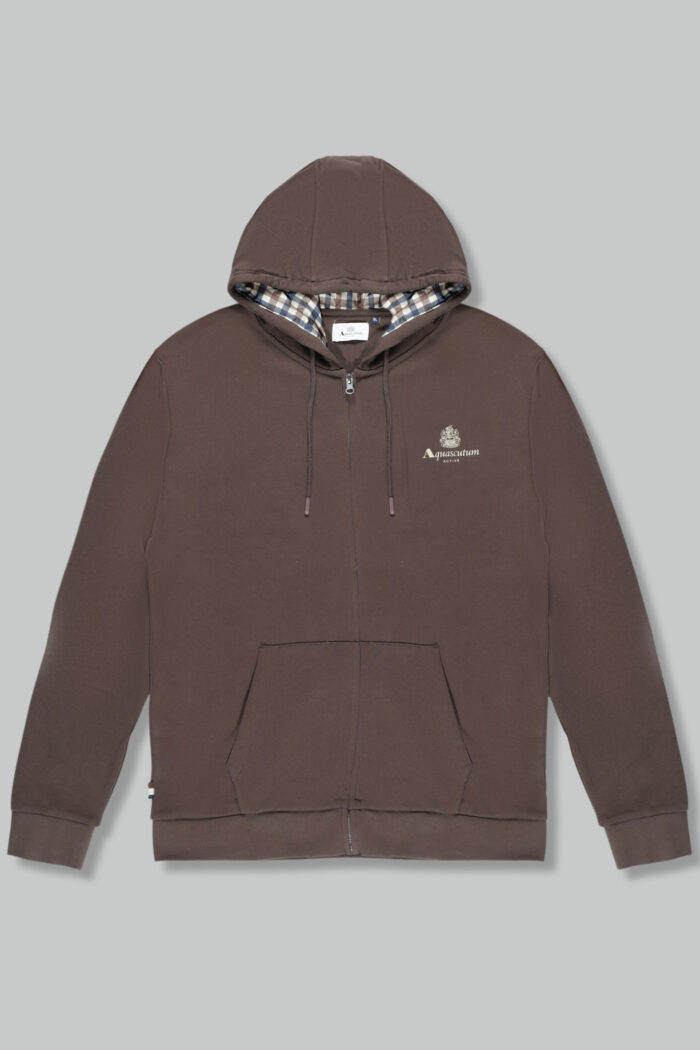 Felpa con cappuccio Aquascutum ACTIVE SMALL LOGO FZ HOODIE Marrone