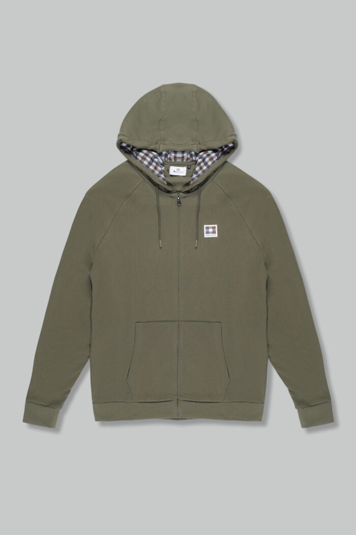 Felpa con cappuccio Aquascutum ACTIVE PATCH FZ RAGLAN HOODIE Verde Oliva