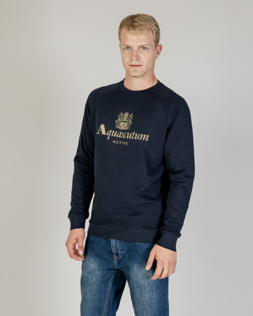 Felpa senza cappuccio Aquascutum ACTIVE BIG LOGO RAGLAN Blu - Foto 3