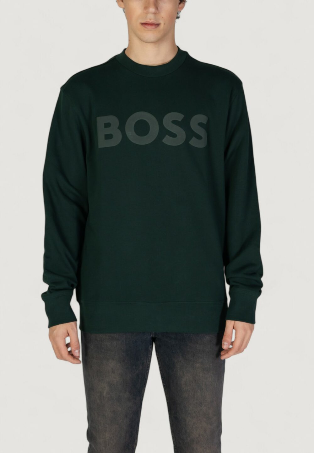 Felpa senza cappuccio Boss JERSEY WE BASIC CREW Verde - Foto 1