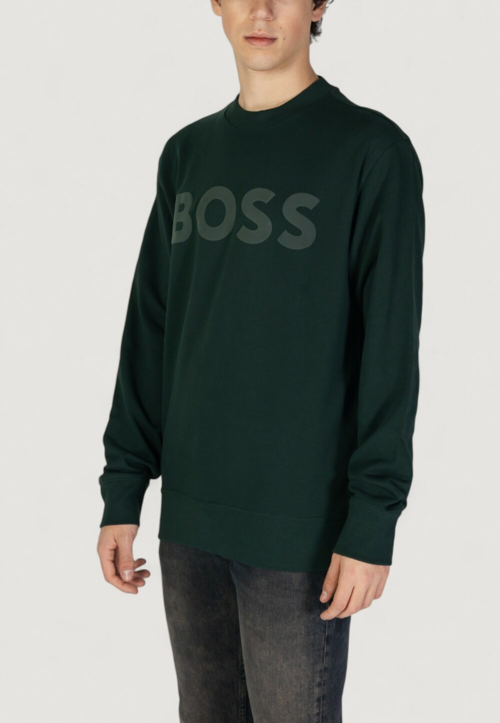 Felpa senza cappuccio Boss JERSEY WE BASIC CREW Verde - Foto 2