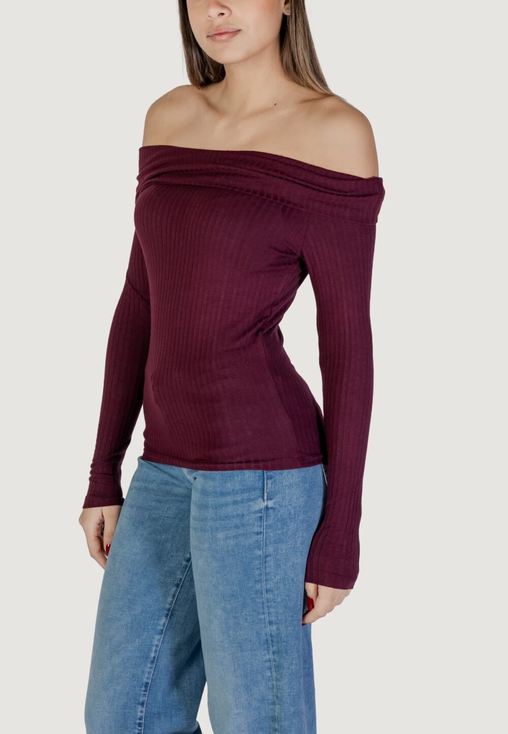 Maglia Jacqueline de Yong JDYFRANSISKA L/S OFFSHOULDER TOP JRS EXP Bordeaux - Foto 2