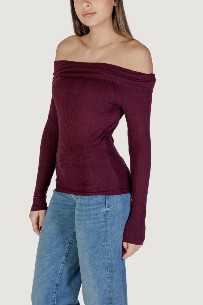 Maglia Jacqueline De Yong JDYFRANSISKA L/S OFFSHOULDER TOP JRS EXP Bordeaux