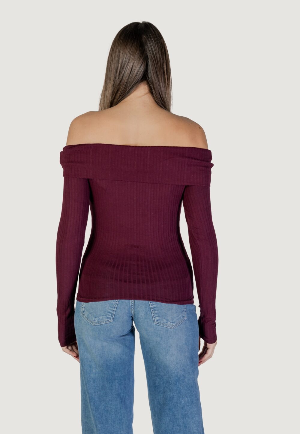 Maglia Jacqueline de Yong JDYFRANSISKA L/S OFFSHOULDER TOP JRS EXP Bordeaux - Foto 5