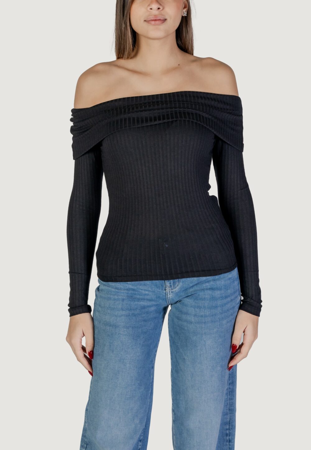 Maglia Jacqueline de Yong JDYFRANSISKA L/S OFFSHOULDER TOP JRS EXP Nero - Foto 1