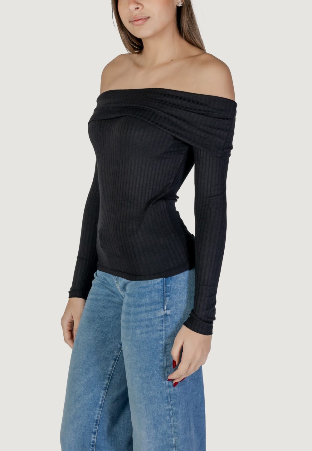 Maglia Jacqueline de Yong JDYFRANSISKA L/S OFFSHOULDER TOP JRS EXP Nero - Foto 2