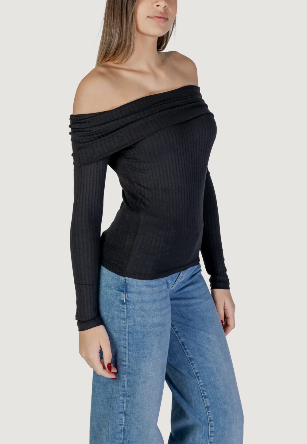 Maglia Jacqueline de Yong JDYFRANSISKA L/S OFFSHOULDER TOP JRS EXP Nero - Foto 3