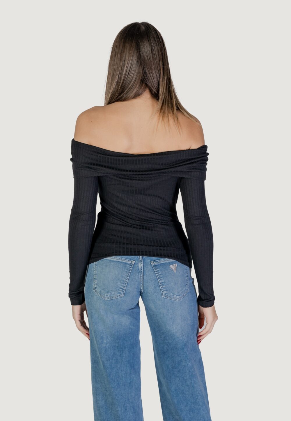 Maglia Jacqueline de Yong JDYFRANSISKA L/S OFFSHOULDER TOP JRS EXP Nero - Foto 4