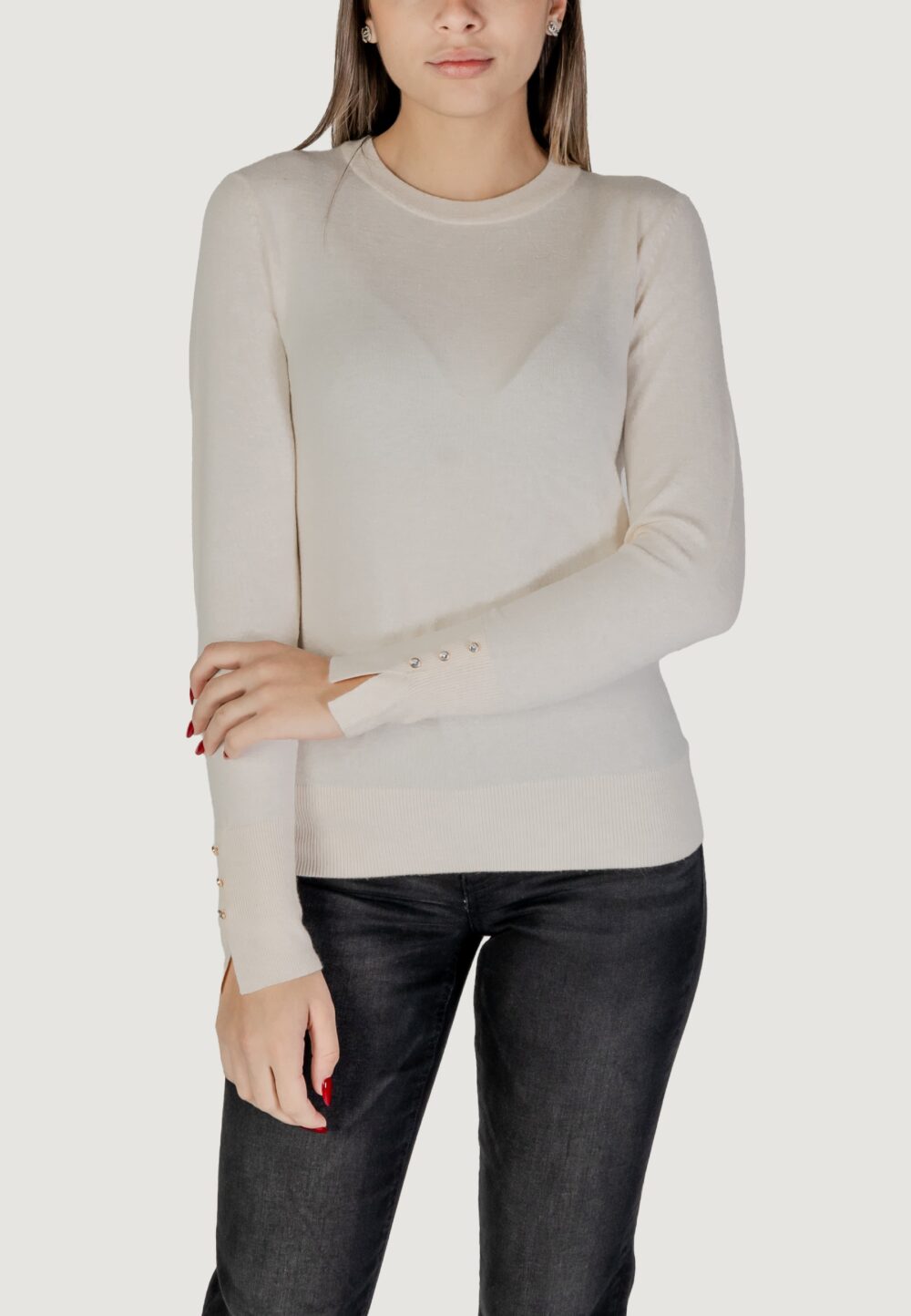 Maglia Jacqueline de Yong Jdymalou L/S O-Neck Button Knt Panna - Foto 1