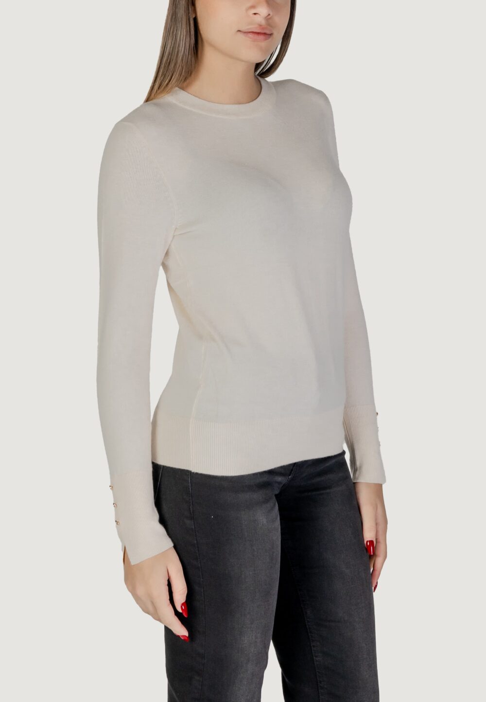 Maglia Jacqueline de Yong Jdymalou L/S O-Neck Button Knt Panna - Foto 3