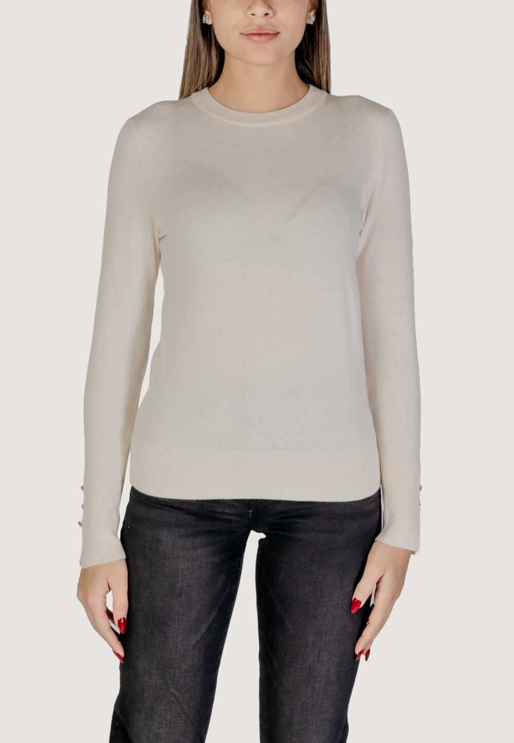 Maglia Jacqueline de Yong Jdymalou L/S O-Neck Button Knt Panna - Foto 5