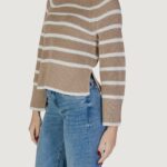 Maglia Vila Clothes VICASIA L/S STRIPED SHORT KNIT TOP/PB Beige - Foto 2