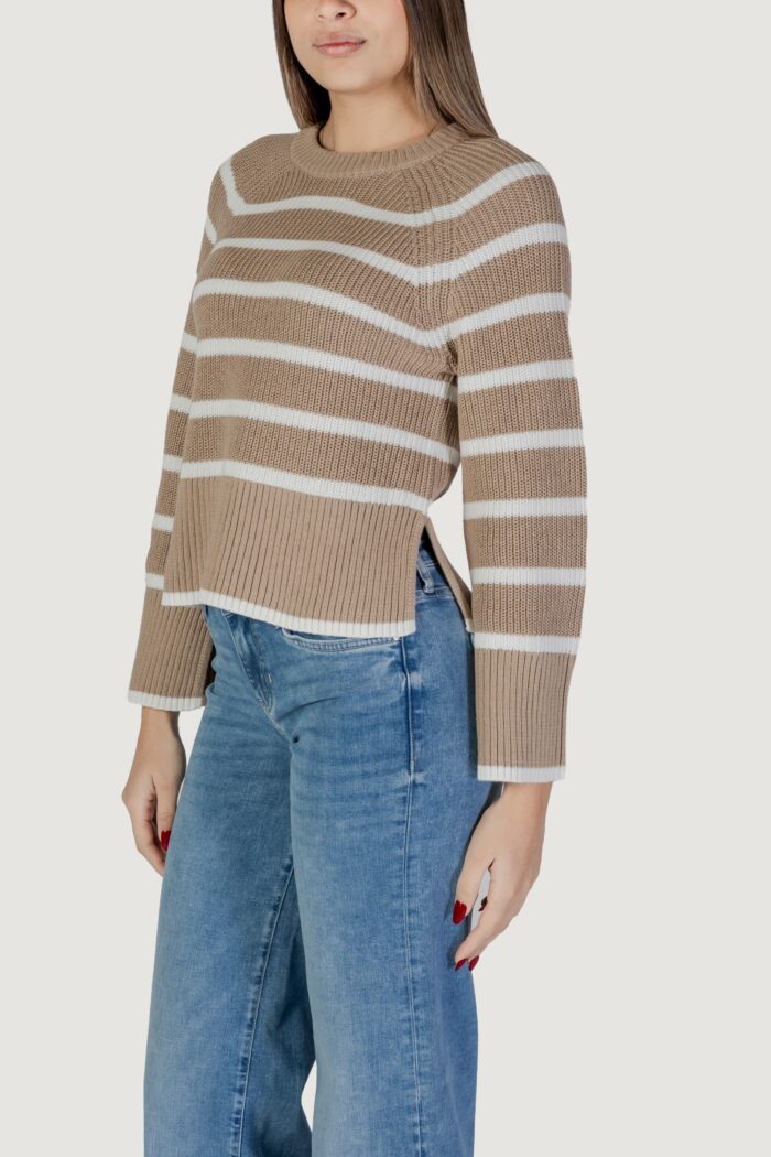 Maglia Vila Clothes VICASIA L/S STRIPED SHORT KNIT TOP/PB Beige