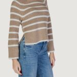 Maglia Vila Clothes VICASIA L/S STRIPED SHORT KNIT TOP/PB Beige - Foto 3