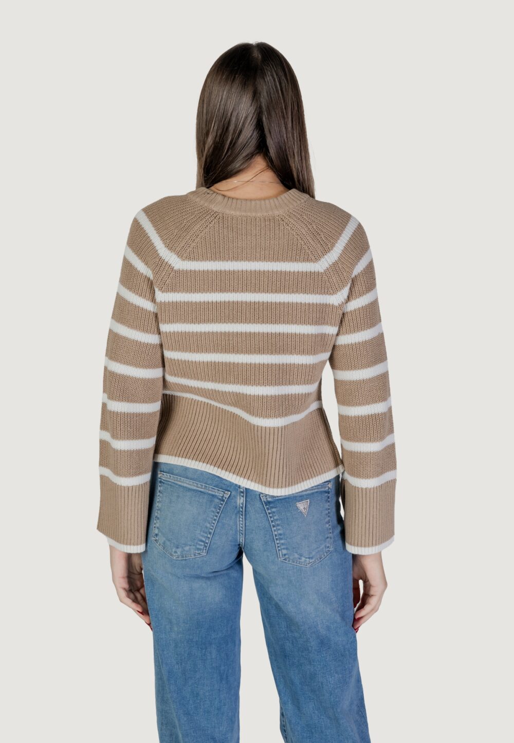 Maglia Vila Clothes VICASIA L/S STRIPED SHORT KNIT TOP/PB Beige - Foto 4