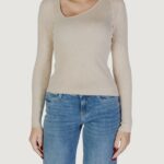 Maglia Vila Clothes VINELLY L/S NECK DETAIL KNIT TOP/PB Crema - Foto 1