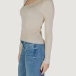 Maglia Vila Clothes VINELLY L/S NECK DETAIL KNIT TOP/PB Crema - Foto 2