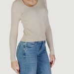 Maglia Vila Clothes VINELLY L/S NECK DETAIL KNIT TOP/PB Crema - Foto 3