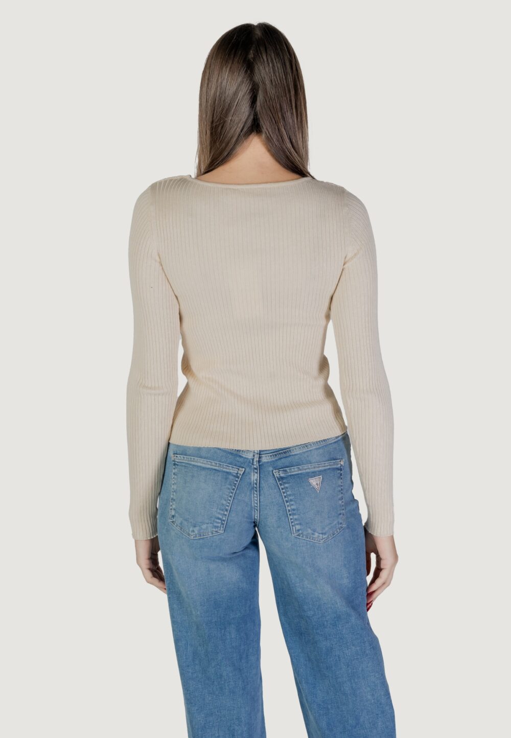 Maglia Vila Clothes VINELLY L/S NECK DETAIL KNIT TOP/PB Crema - Foto 4