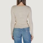 Maglia Vila Clothes VINELLY L/S NECK DETAIL KNIT TOP/PB Crema - Foto 4