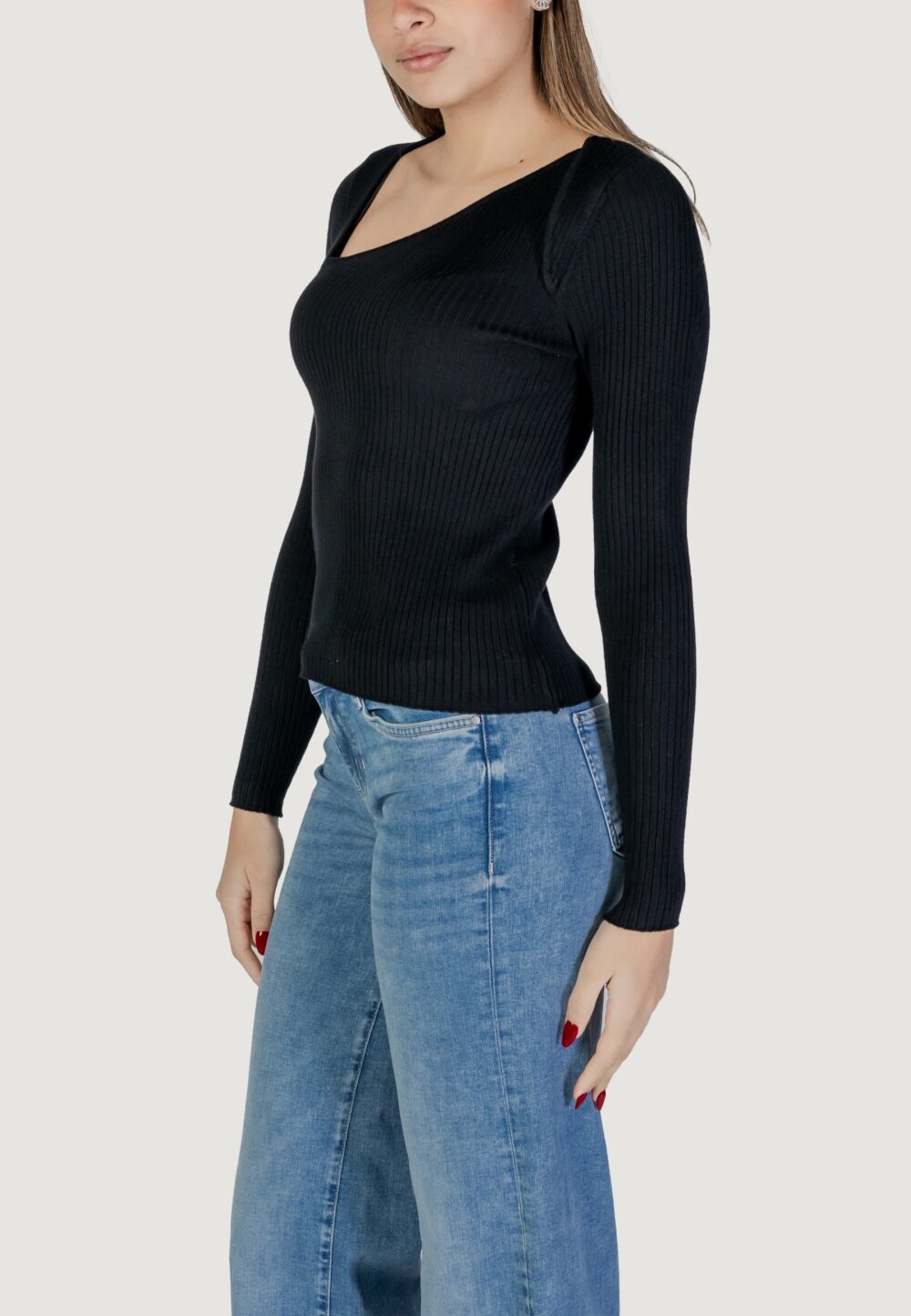 Maglia Vila Clothes VINELLY L/S NECK DETAIL KNIT TOP/PB Nero - Foto 2