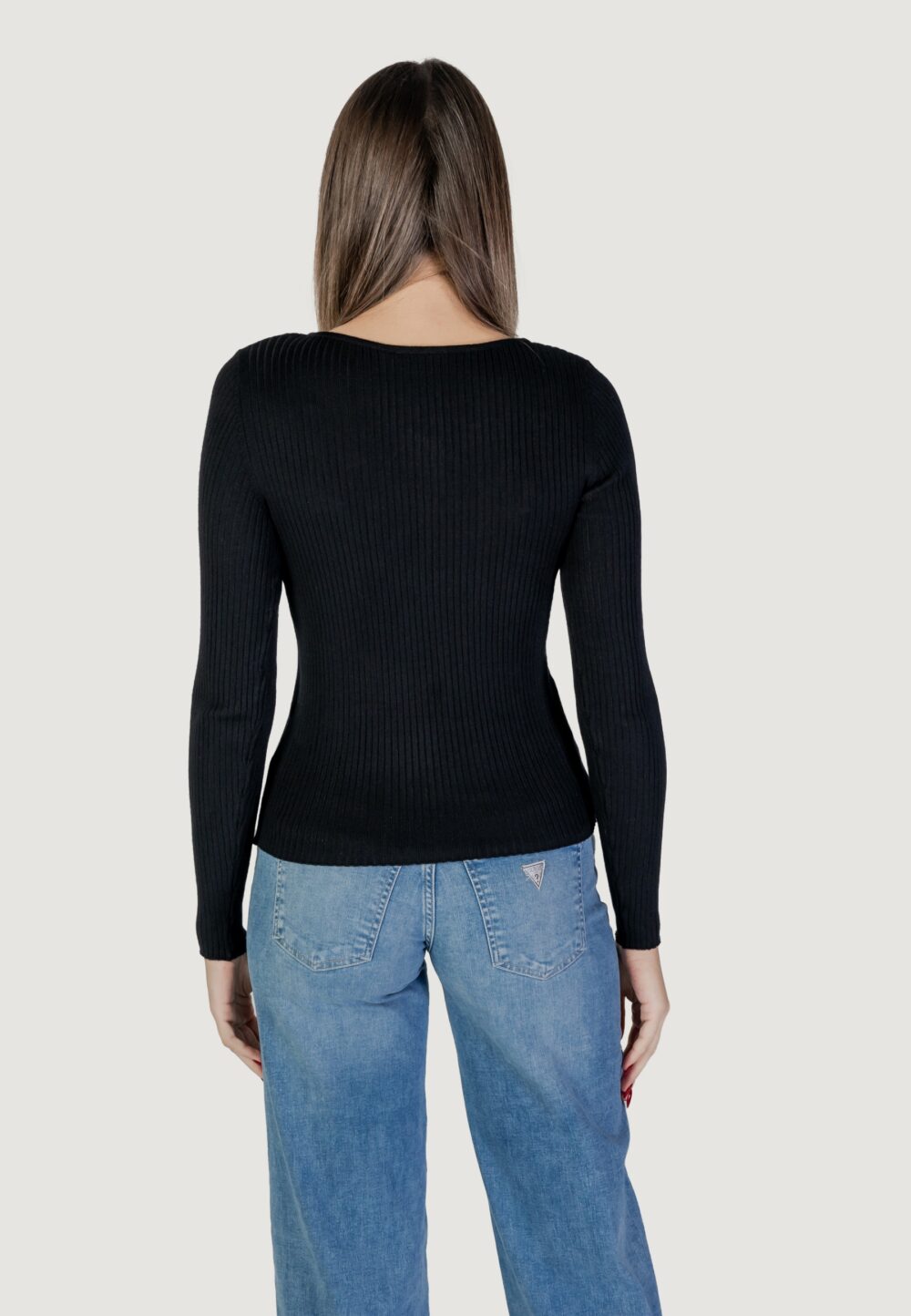 Maglia Vila Clothes VINELLY L/S NECK DETAIL KNIT TOP/PB Nero - Foto 4