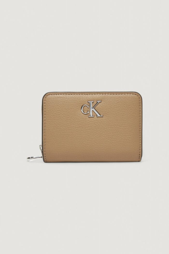 Portafoglio piccolo Calvin Klein MINIMAL MONOGRAM MED ZIP AROUND Beige