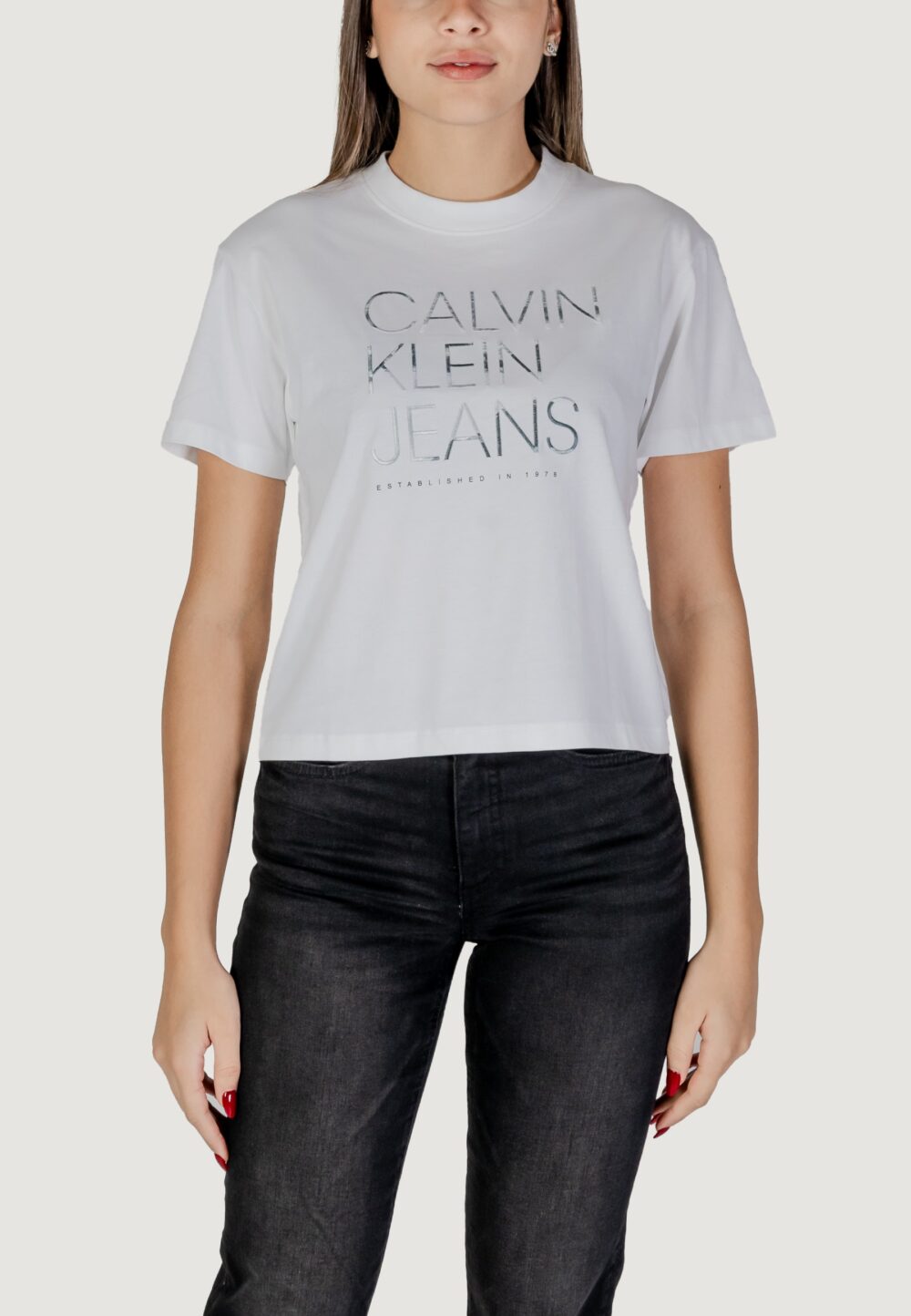 T-shirt Calvin Klein Jeans EMBROIDERED INSTITUTIONAL Bianco - Foto 1