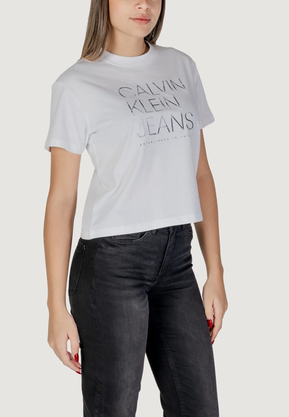 T-shirt Calvin Klein Jeans EMBROIDERED INSTITUTIONAL Bianco - Foto 3