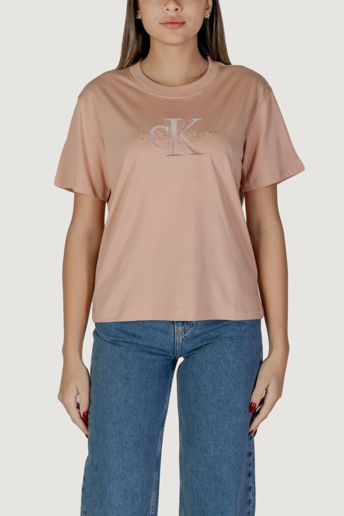 T-shirt Calvin Klein EMBROIDERED MONOLOGO Rosa Antico