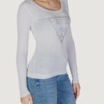 T-shirt Guess LS CN SHINY TRIANGLE Bianco - Foto 4