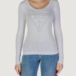 T-shirt Guess LS CN SHINY TRIANGLE Bianco - Foto 5