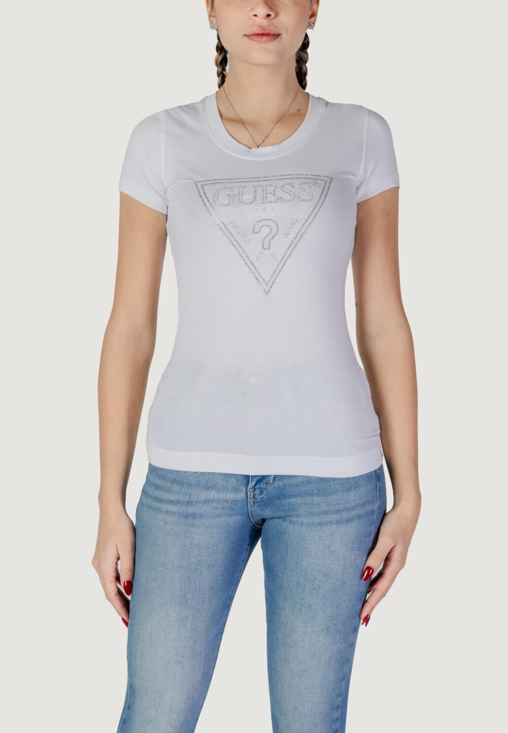 T-shirt Guess SS CN SHINY TRIANGLE Bianco - Foto 1