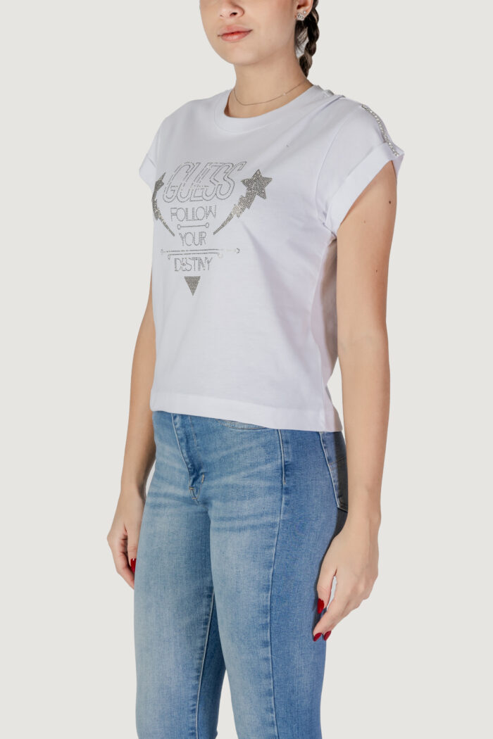 T-shirt Guess SS CN SLEEVES STRASS Bianco