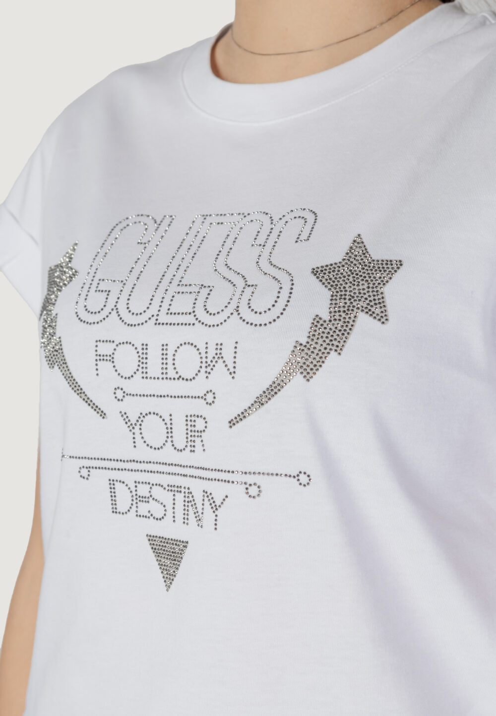 T-shirt Guess SS CN SLEEVES STRASS Bianco - Foto 5