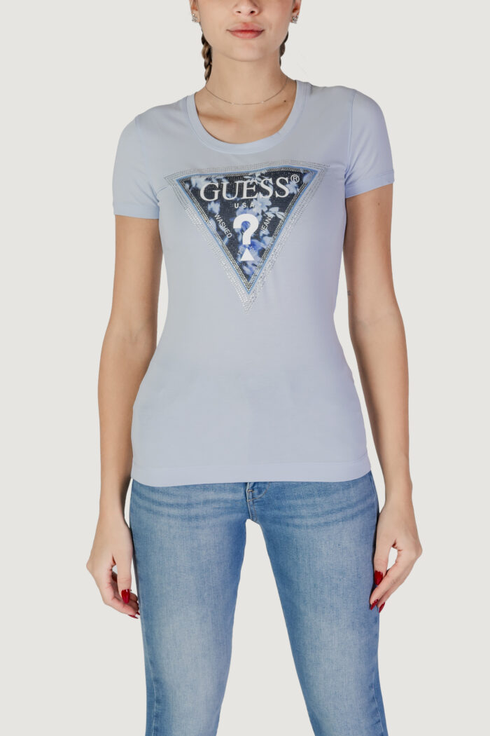 T-shirt Guess SS CN TRIANGLE FLOWER Celeste