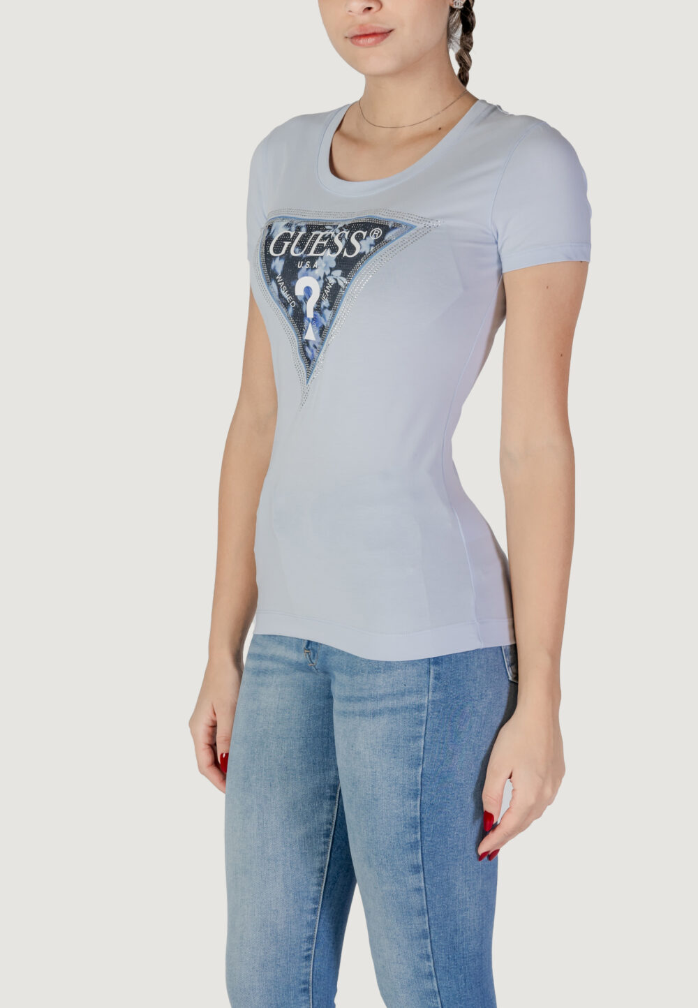 T-shirt Guess SS CN TRIANGLE FLOWER Celeste - Foto 2