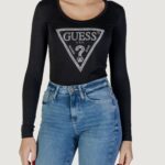 T-shirt Guess LS CN SHINY TRIANGLE Nero - Foto 1