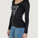 T-shirt Guess LS CN SHINY TRIANGLE Nero - Foto 2