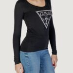 T-shirt Guess LS CN SHINY TRIANGLE Nero - Foto 3