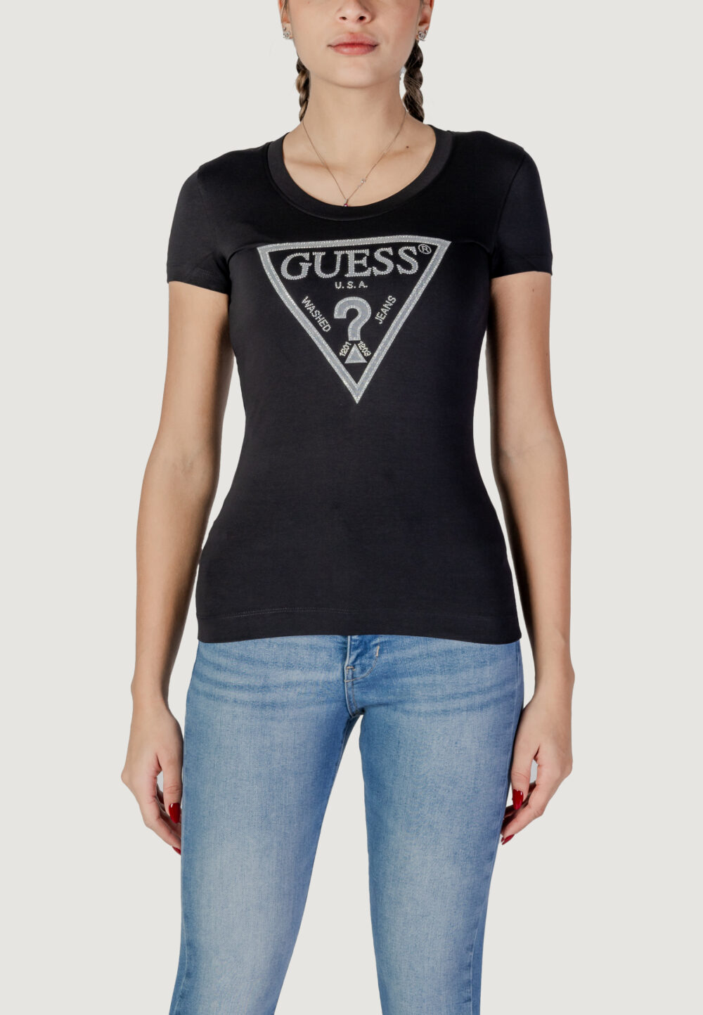 T-shirt Guess SS CN SHINY TRIANGLE Nero - Foto 1